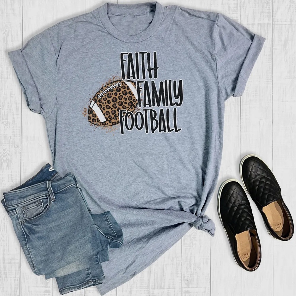 Women's Gray Faith Family Football Tee